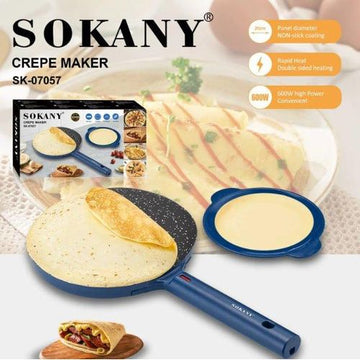 Crepe Maker "650W - Non-Stick Heating Plates, Fast Heating, Overheat Protection, Plastic Housing, Heat & Operation Light Indicators, Model SK-5208