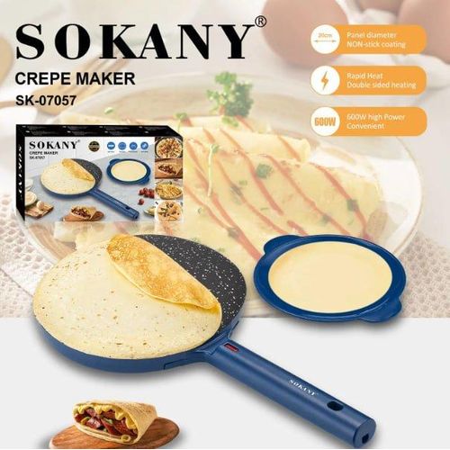 Crepe Maker "650W - Non-Stick Heating Plates, Fast Heating, Overheat Protection, Plastic Housing, Heat & Operation Light Indicators, Model SK-5208