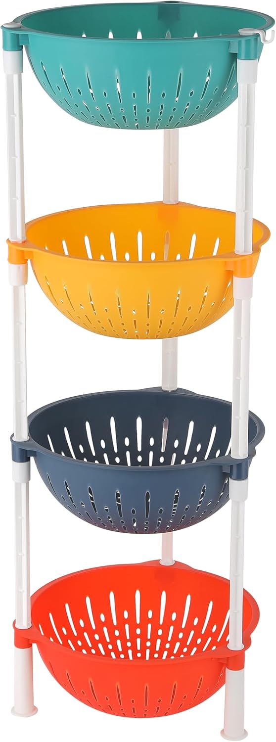 Plastic Countertop Dish Rack RF12480 for Kitchen Fruit Vegetables Storage Basket Modern Organizer- 4 Layer Shelf Cart kitchenware Food, Snacks, Bottles, Toys, Tired Shelf