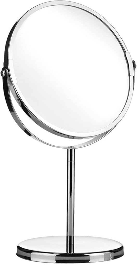 Double-Sided Magnifying Mirror for Bathroom & Make-Up, Brass, Frameless, L9.6 x W27.6 cm, 360° Swivel, Arm Mount