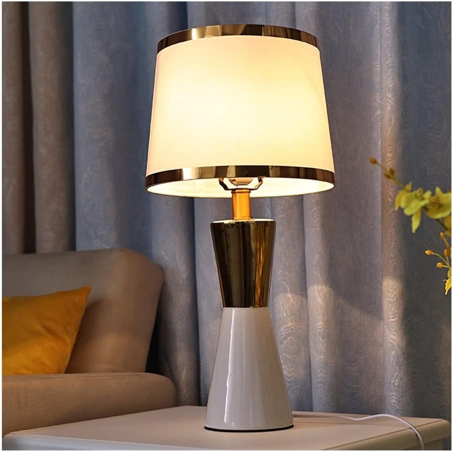 Creative Stainless Steel Bedroom Bedside Table Lamps 22.8" Modern Desk Lamps With Fabric Shades For Living Room End Tables (Color : Black)