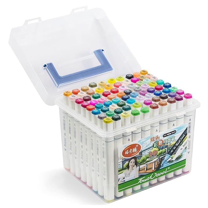 Dual Tip Colourful Alcohol Art Markers For Kids & Adults for Manga, Anime Drawing, Illustrations & Fashion Designing, 80 Unique Colours, White Body