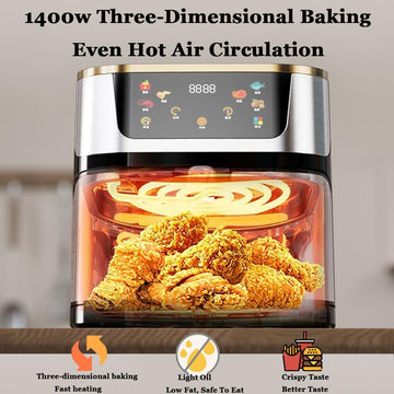 Air Fryer, 10l Stainless Steel Visual Air Fryer, 1400w Smart Oven With Digital Touch Screen Oil-Free Fryer, Timing And Temperature Adjustable For Quick And Easy Meals, Easy To Clean