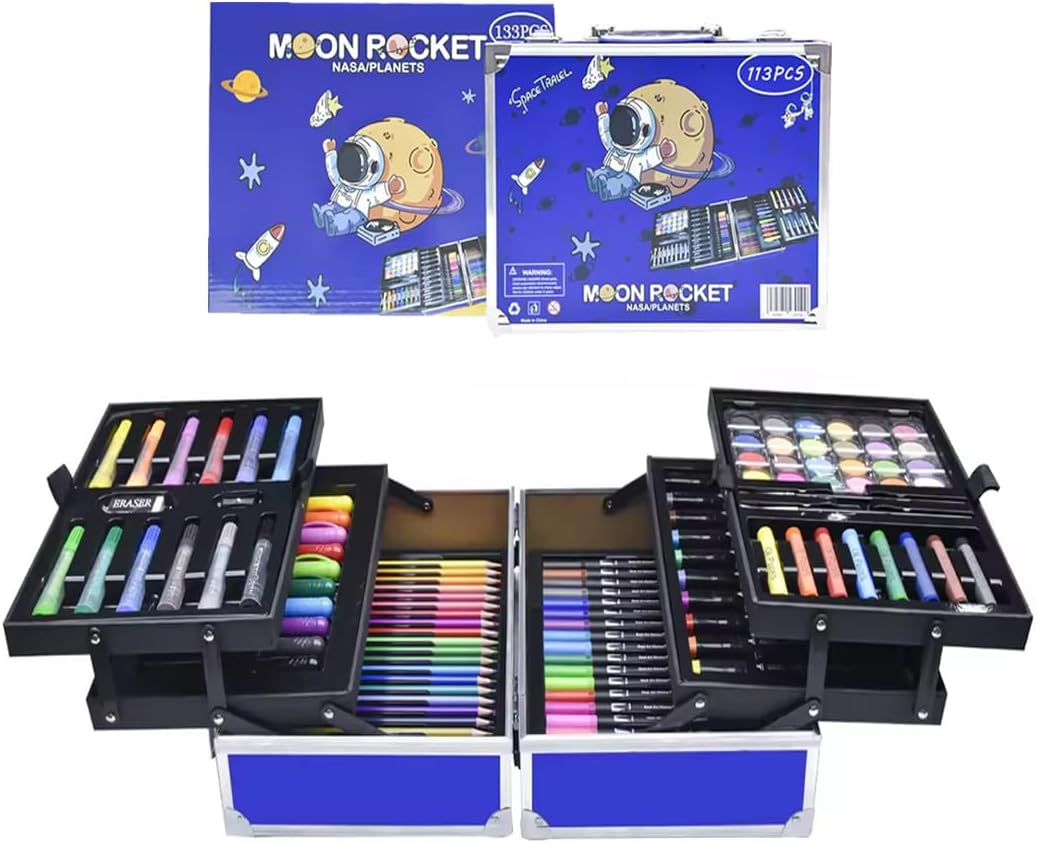 Portable Aluminum Case Art Kit Kit with 3 Layers Drawing Supplies Set