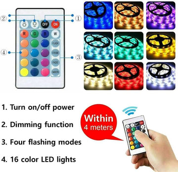 DSL Led Strip Lights 5M, Light Strips with Smart App Control Remote, 5050 RGB Music Sync Colour Changing, Led Lights for Decoration, Bedroom Lighting, Party, Cabinet, TV USB Bluetooth