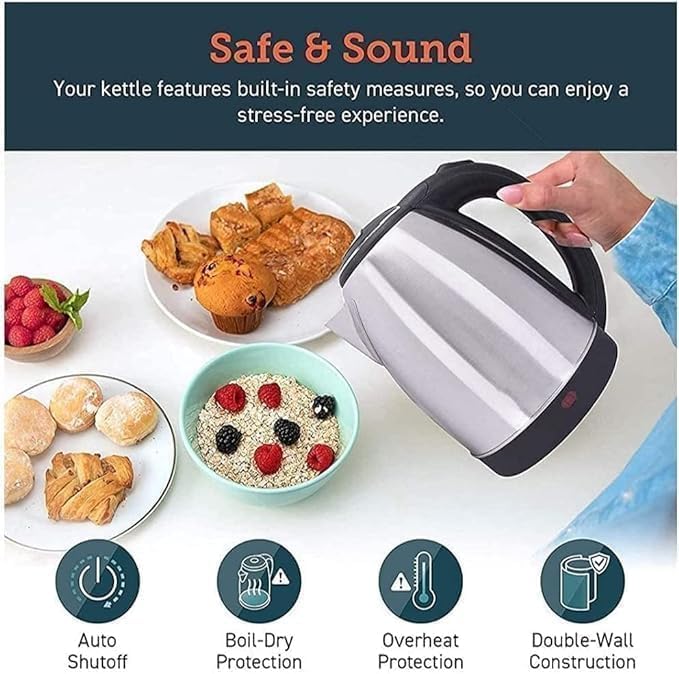 Electric Kettle | Stainless Steel Kettle | Boil Dry Protection & Auto Shut Off Feature | Ideal for Hot Water, Tea & Coffee Maker | 1500W
