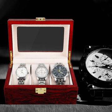 3 Grids Watch Box Storage Case Organizer Jewellery Display Wooden for Men