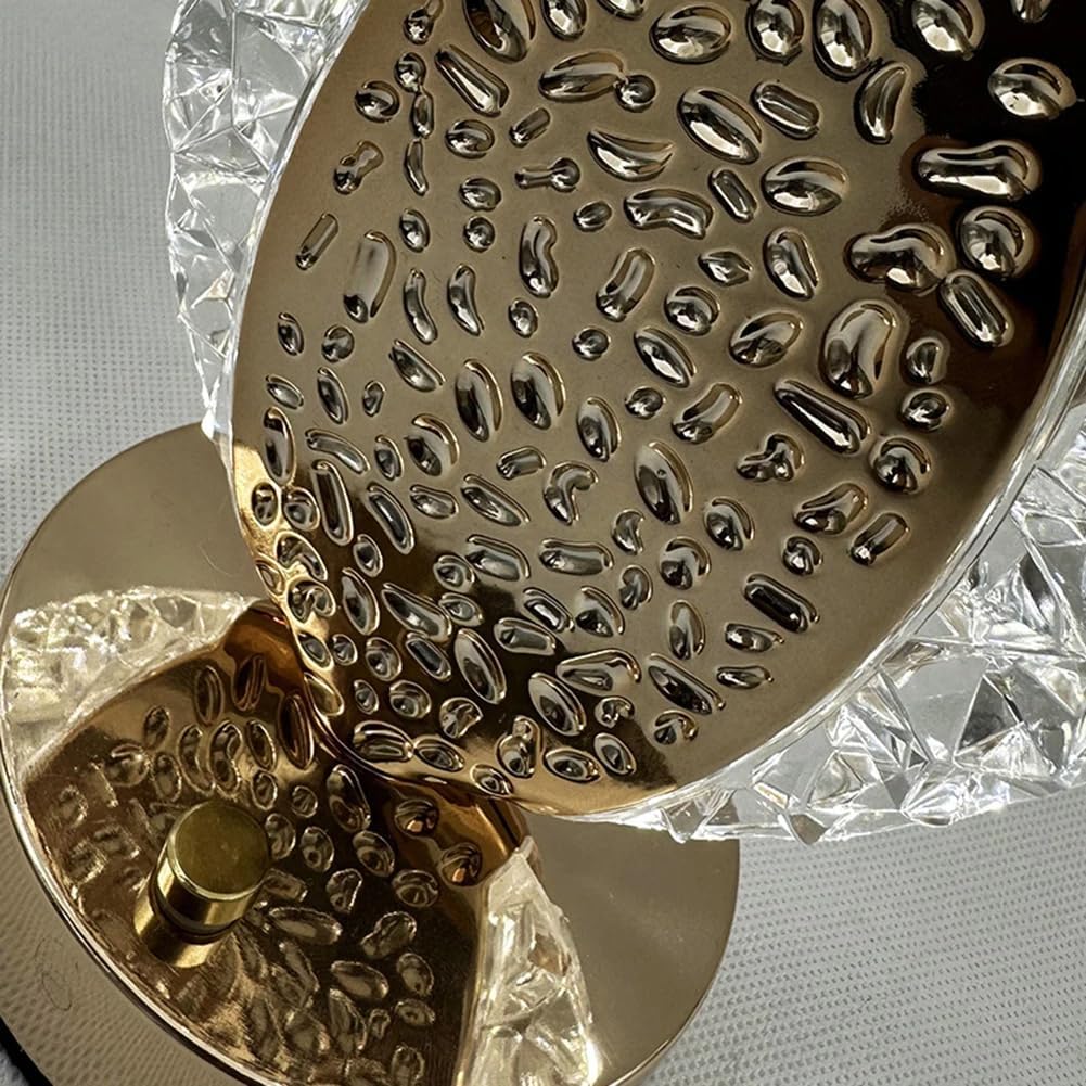 Portable Oval Crystal LED Table Lamp Touch - 3 Colors and Brightness Adjustable, Wireless Rechargeable Gold Lamp, Desk Lamp for Table, Living Room, Bedroom