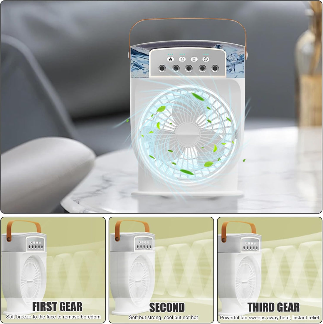 Portable Air Conditioner Fan, 4-in-1 Air Cooler Evaporative Air Cooler Mini Cooling Fan with Water Mist Spray Portable Air Cooler with 3 Speeds Humidifier Fan Air Coolers for Home Office (White)