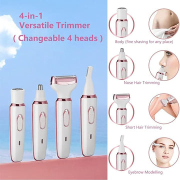 Electric Razor for Women, Shaver, Hair Trimmer for Face Nose Eyebrow Beard Mustache Arm Leg Armpit Bikini, Painless Rechargeable Portable 4 in 1 Womens Body Shavers Set