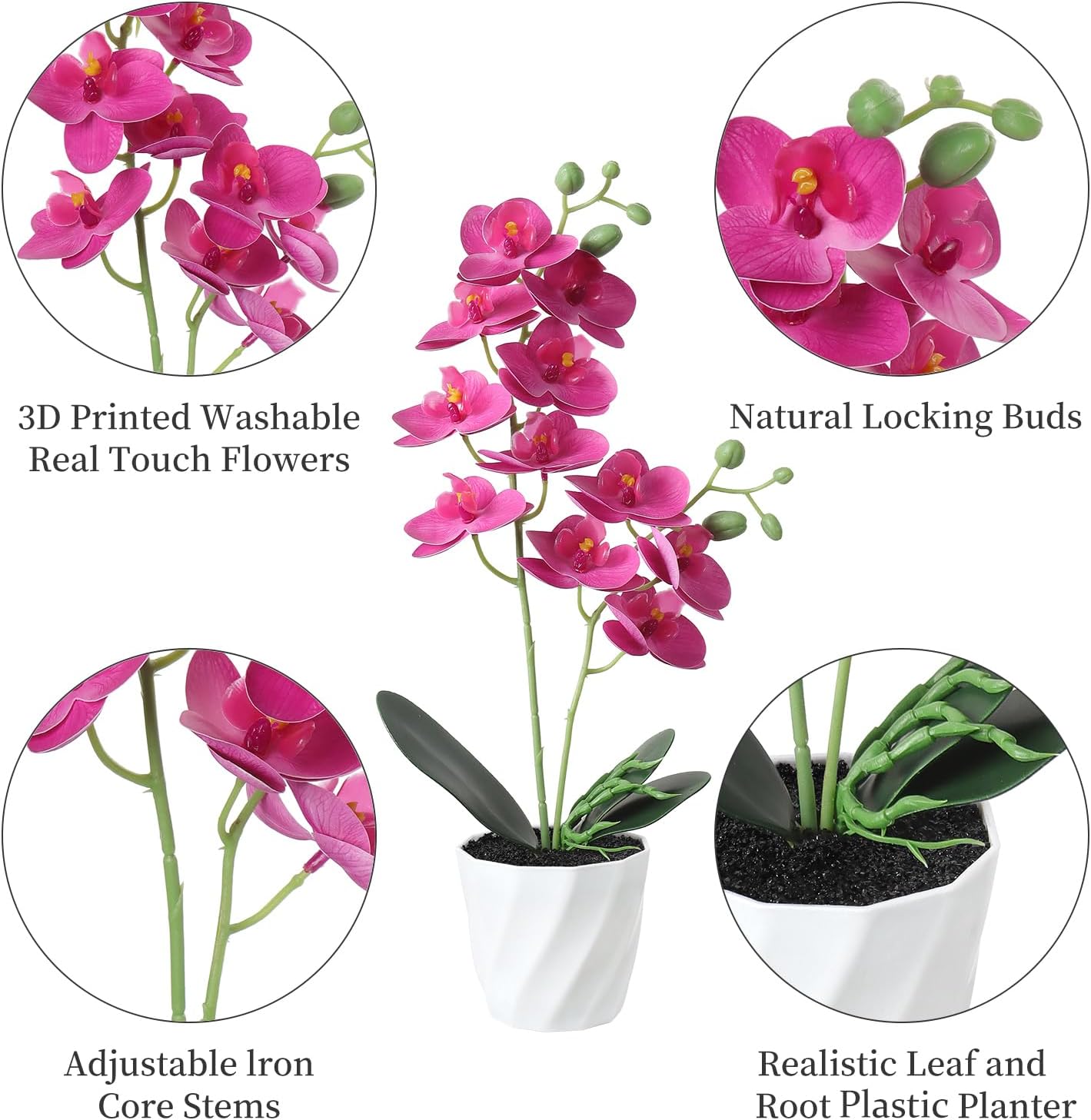 Dremisland Artificial Orchid Flower Bonsai 38Cm Fake Potted Butterfly Orchid In White Pots Phalaenopsis Fake Silk Orchid Flowers Plants Foliage Indoor Decor For Home Table Centerpiece Living Room