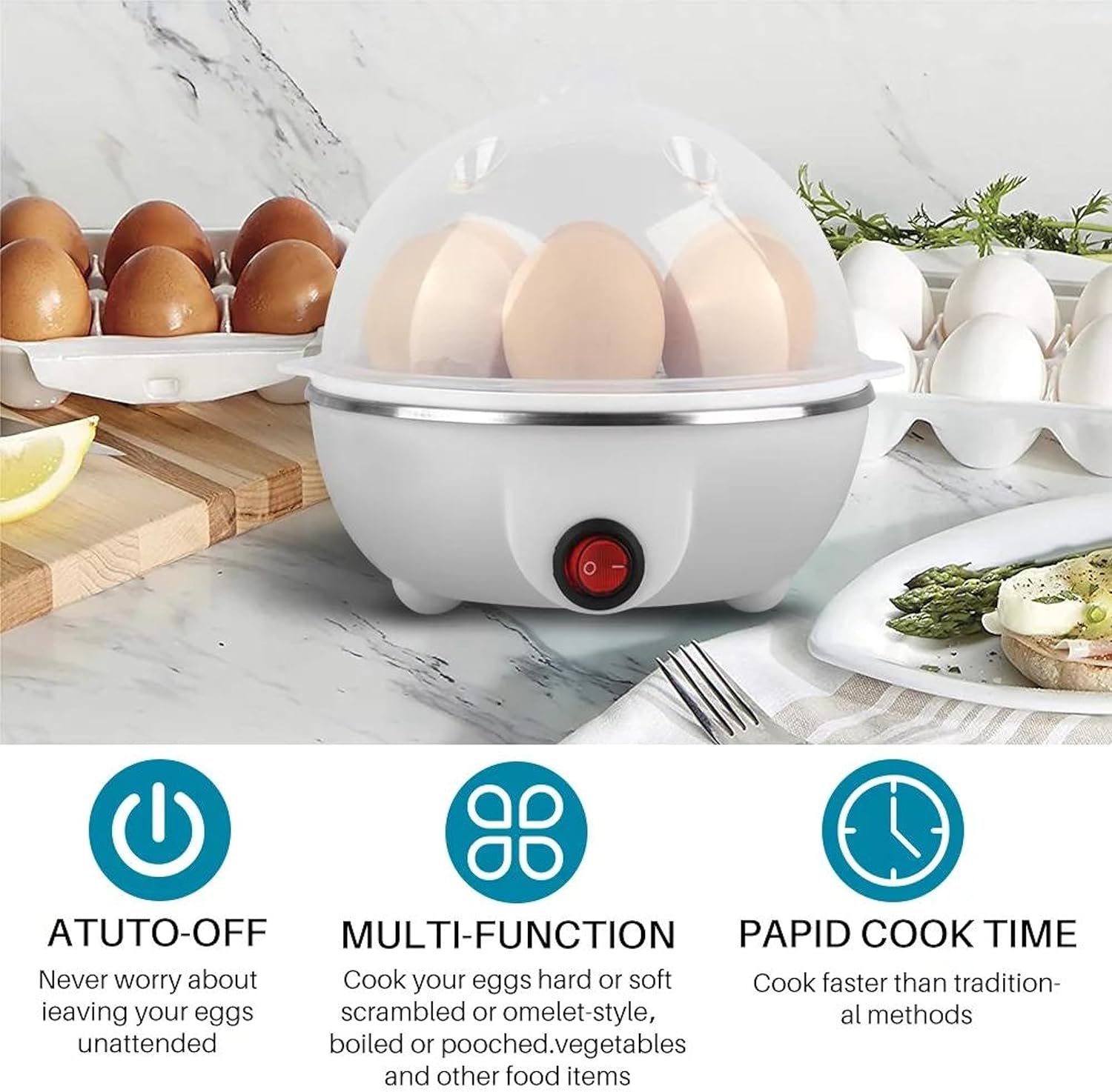 Egg poucher, 350W Electric Egg Beater, White Egg Steamer, Egg Cooker, 7 Egg Volume Steamed Egg Automatically Closed, Double Steamed Egg. Color:Assorted