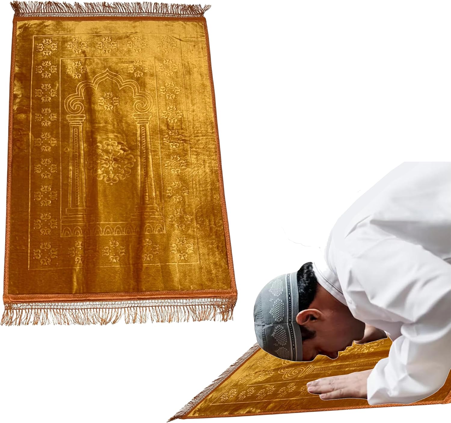 Cushion Padded Muslim Islamic Prayer Mat Musalah Namaz Rug (Light Brown)