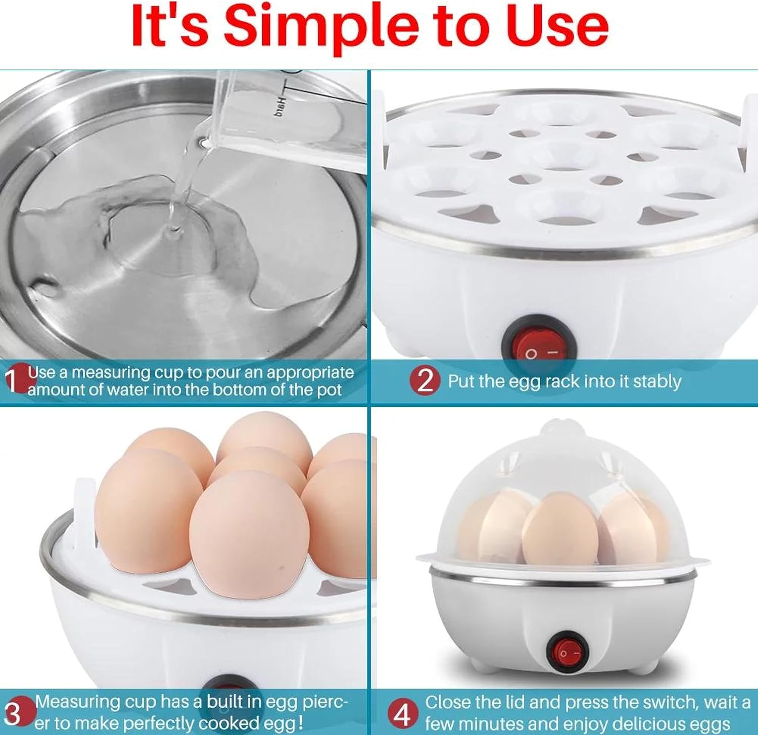 Egg poucher, 350W Electric Egg Beater, White Egg Steamer, Egg Cooker, 7 Egg Volume Steamed Egg Automatically Closed, Double Steamed Egg. Color:Assorted