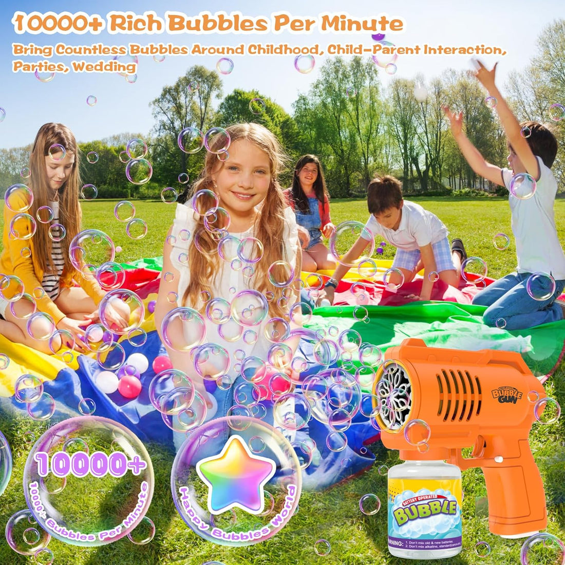 Bubble Machine Bubble Gun for Kids,Silent Automatic 10 Hole with LED Bubbles Making Toy,Bubble Maker Toys 10000+ Rich Bubbles Per Minute with 130ml Bubble
