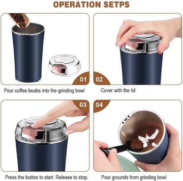 Electric Coffee Grinder - Portable One Button Spice Grinder, Food Grade 304 Stainless Steel for Coffee, Pepper, Salt, Herb Grinding