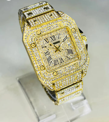 Luxury Gold Diamond Iced Out Watch – Roman Dial, UAE Exclusive