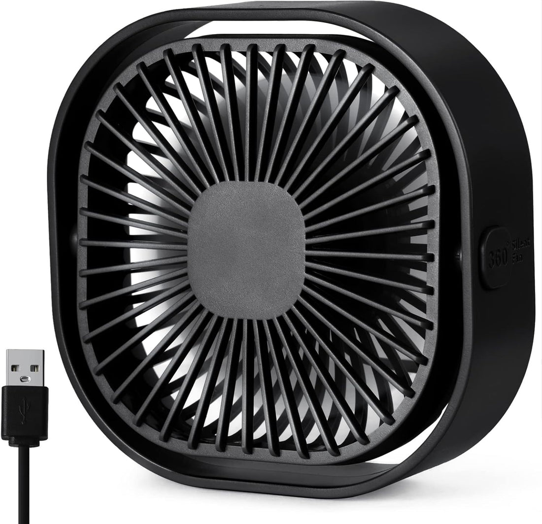 Small USB Desk Fan, 4 Inch Quiet Mini Table Fan, 3 Speeds Portable Desktop Fan, 360°Rotatable Little Personal Fan, Small Cooling Fan with USB Cable ,Mini Fan for Home Office Bedroom Summer Gift.