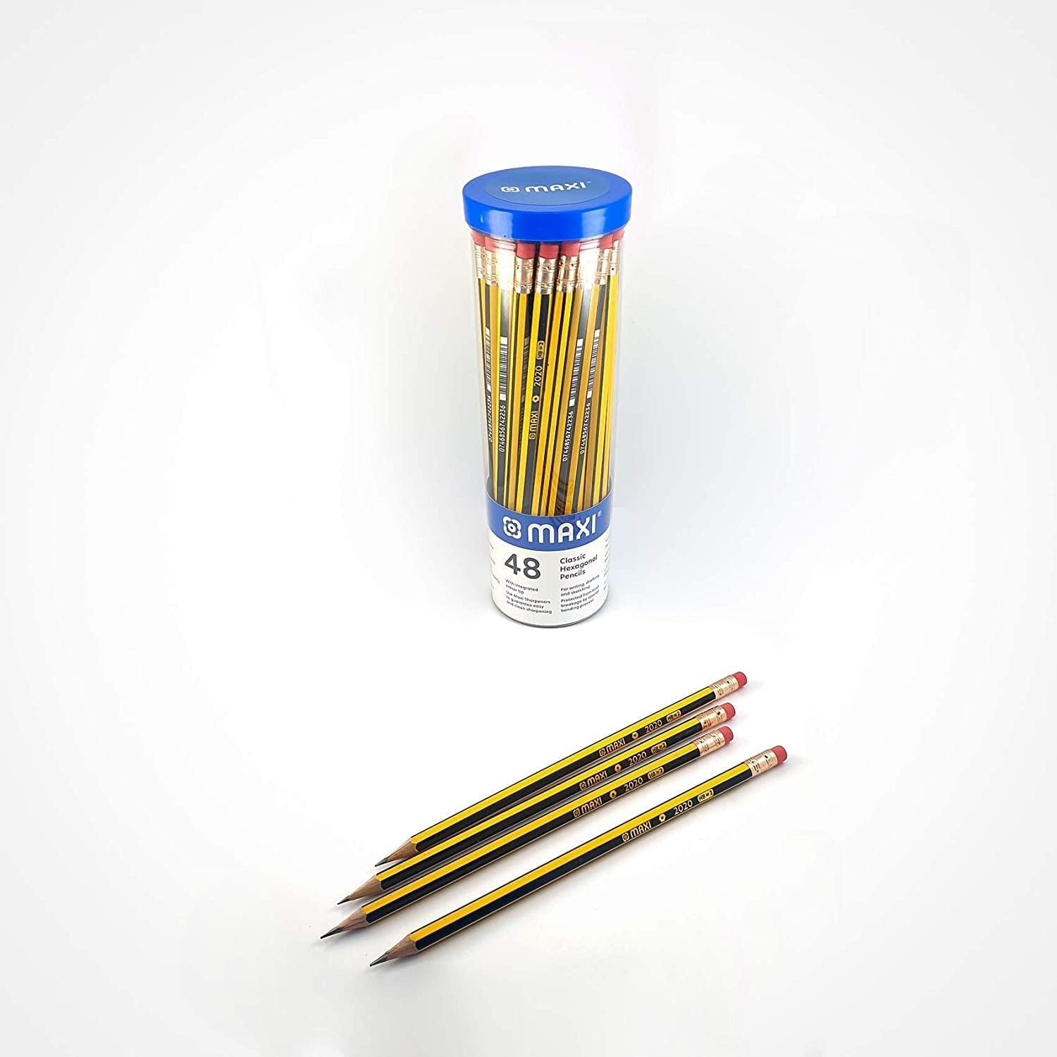 CLASSIC HEXAGONAL GRAPHITE PENCIL HB WITH ERASER TIP JAR OF 48PC, Black,