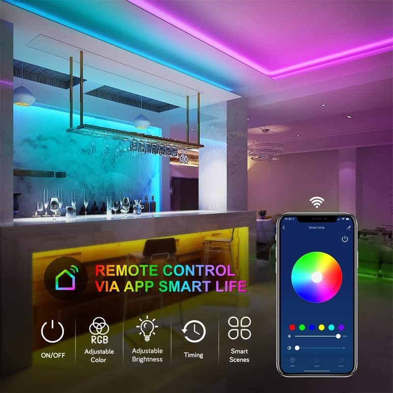 DSL Led Strip Lights 5M, Light Strips with Smart App Control Remote, 5050 RGB Music Sync Colour Changing, Led Lights for Decoration, Bedroom Lighting, Party, Cabinet, TV USB Bluetooth
