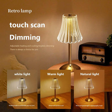 Crystal Table Lamp, Dimmable 3 Colors LED Romantic Diamond Crystal Lamp, Rechargeable Touch Lamp Small Lamp, Bedside Lamp for Bedroom Living Room Bar Restaurant Bedside Lamp