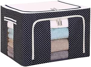 Double Zipper Folding Polka Dots Oxford Cloth Steel Frame Clothing Stackable Storage Box with See-through Window - Dark Blue (66L)