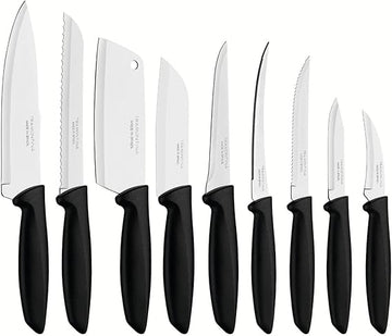 Tramontina 9 pcs Knife Set - Stainless Steel Sharp Professional Kitchen Chef Cooking Knives set with Black Handles
