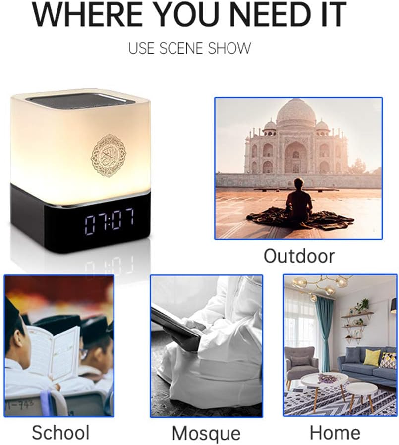Quran Bluetooth Speaker Lamp, Touch Cube Music Player Night Light Bedside Desk Table Lamp, Multicolor Changing