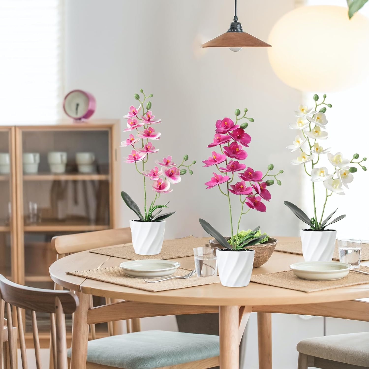 Dremisland Artificial Orchid Flower Bonsai 38Cm Fake Potted Butterfly Orchid In White Pots Phalaenopsis Fake Silk Orchid Flowers Plants Foliage Indoor Decor For Home Table Centerpiece Living Room