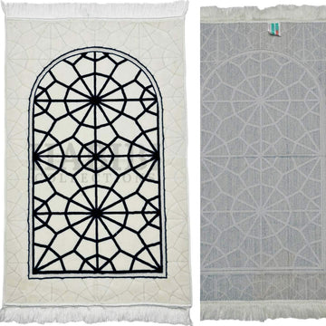 Adult Islamic Prayer Mat Masjid Star Geometric Janamaaz Saudi Arabia (Navy)
