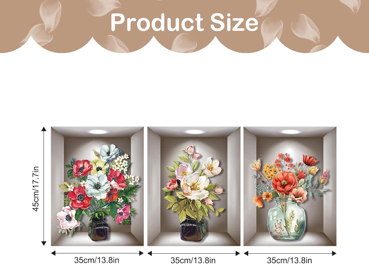 3D Flowers Vase Wall Sticker, Bright and Vibrant Bouquets Wall Art Wall Sticker, Self-Adhesive Flowers Home Wall Sticker for Living Room Bedroom Background Wall Decoration
