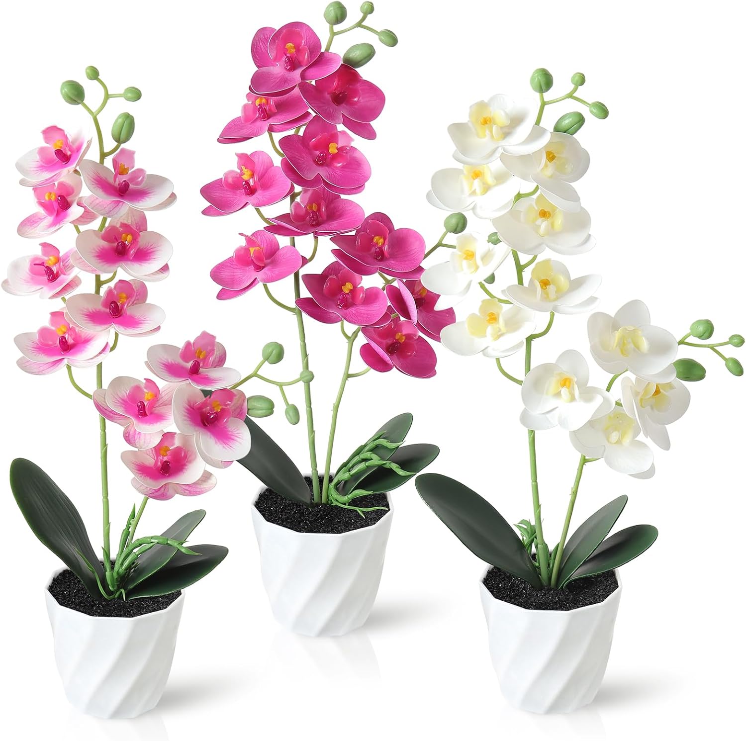Dremisland Artificial Orchid Flower Bonsai 38Cm Fake Potted Butterfly Orchid In White Pots Phalaenopsis Fake Silk Orchid Flowers Plants Foliage Indoor Decor For Home Table Centerpiece Living Room