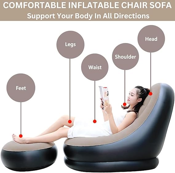 Premium Multicolor Inflatable Lounge Chair with Footrest – Ultra-Comfortable Graffiti Pattern Sofa, Flocked for Softness, Ideal for Home, Office, & Outdoor Relaxation – Portable & Easy to Store