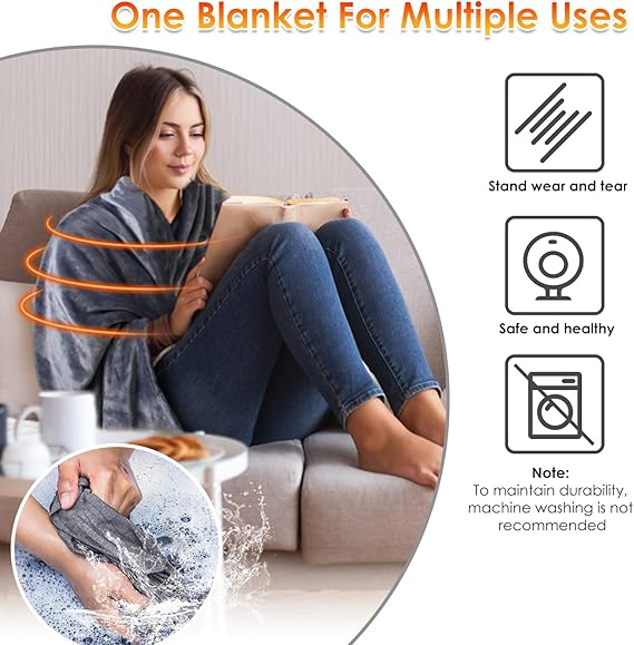 Portable USB Heated Blanket Shawl, Wearable Soft Heated Shawl with Zipper, Fast Heating Blanket with 8 Heating Zones and 3 Heating Levels