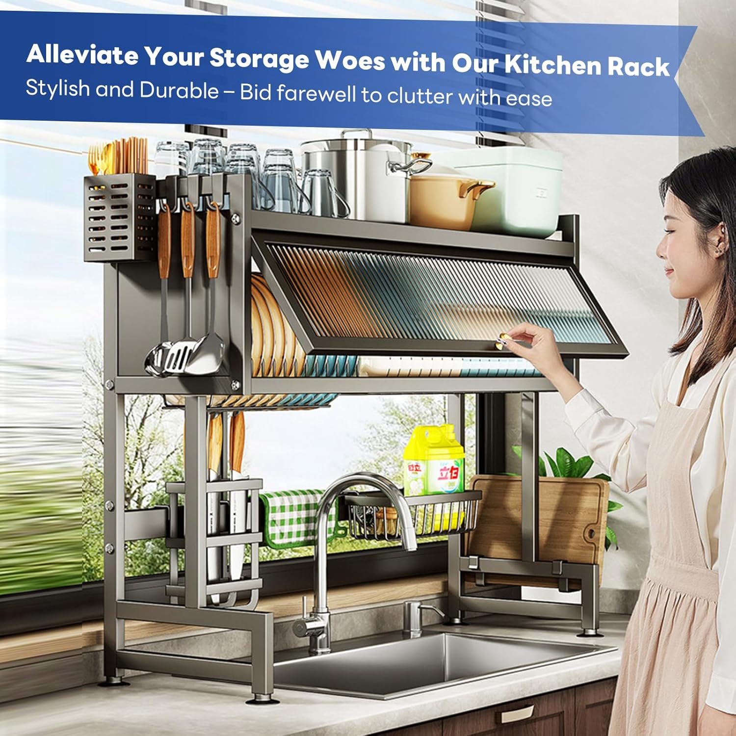 Adjustable Over-Sink Shelf – Expandable Kitchen Storage Rack (Rust-Resistant Steel)