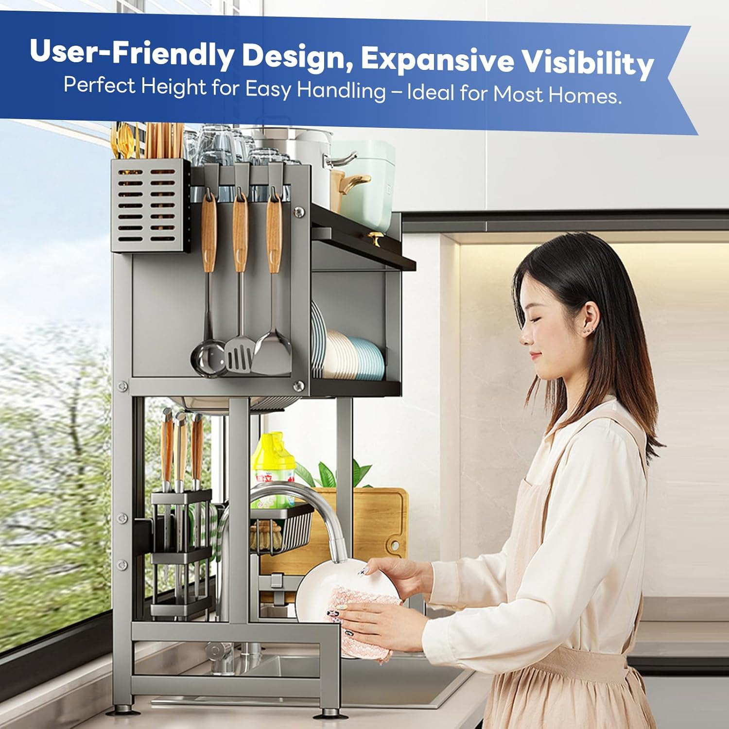 Adjustable Over-Sink Shelf – Expandable Kitchen Storage Rack (Rust-Resistant Steel)